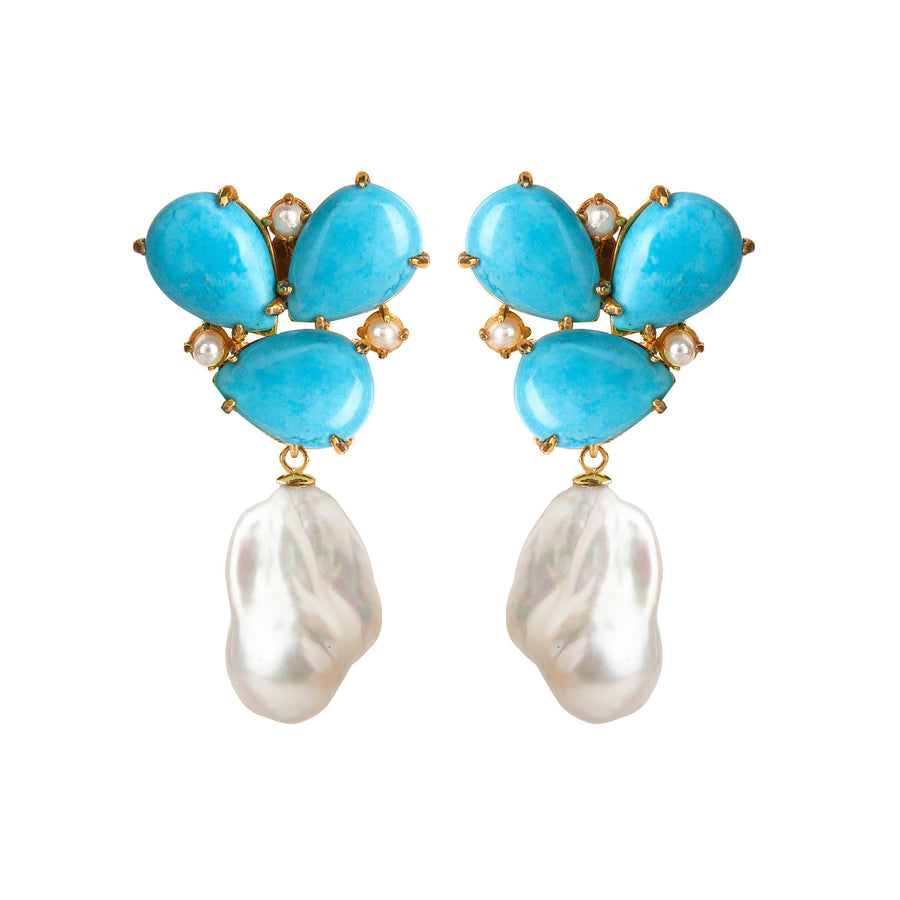 Turquoise, Chrysoprase & Baroque Pearl Earrings (more colors)