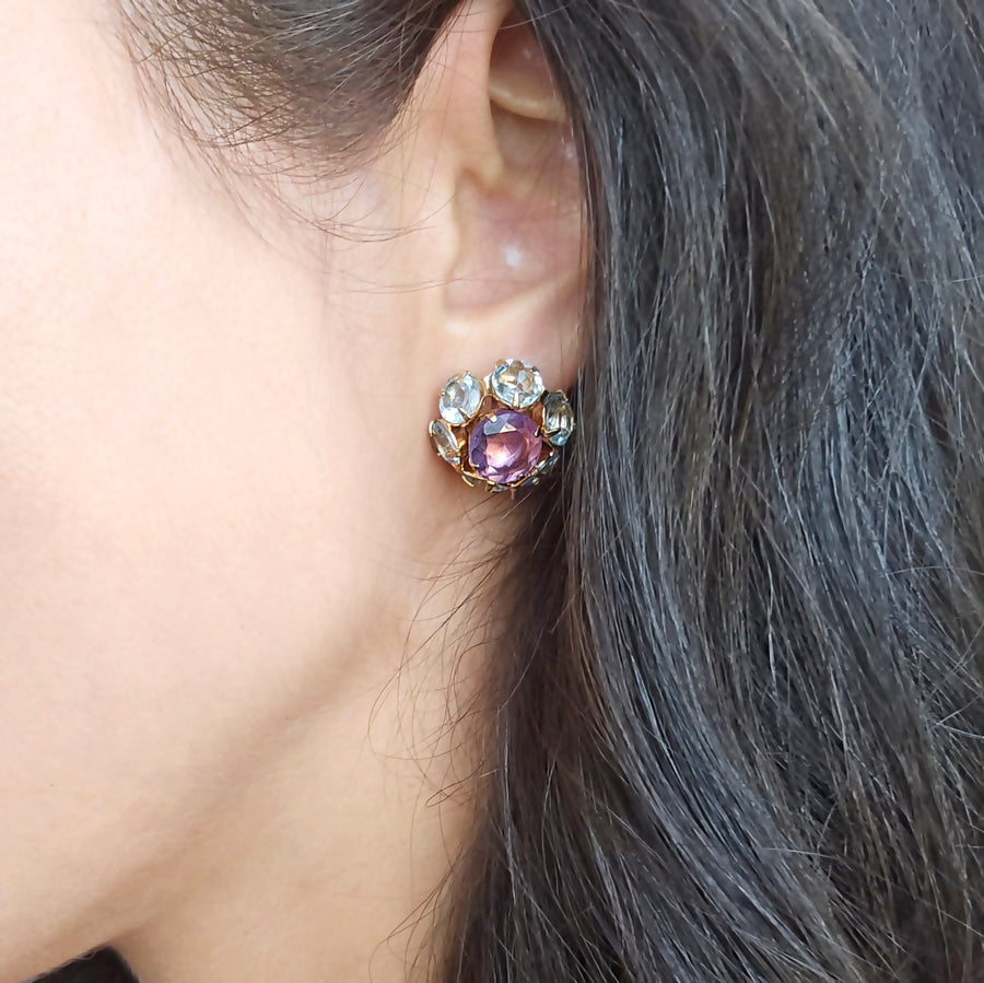 Amethyst & Blue Quartz Studs