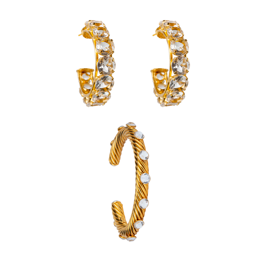 Clear Quartz Hoops SET
