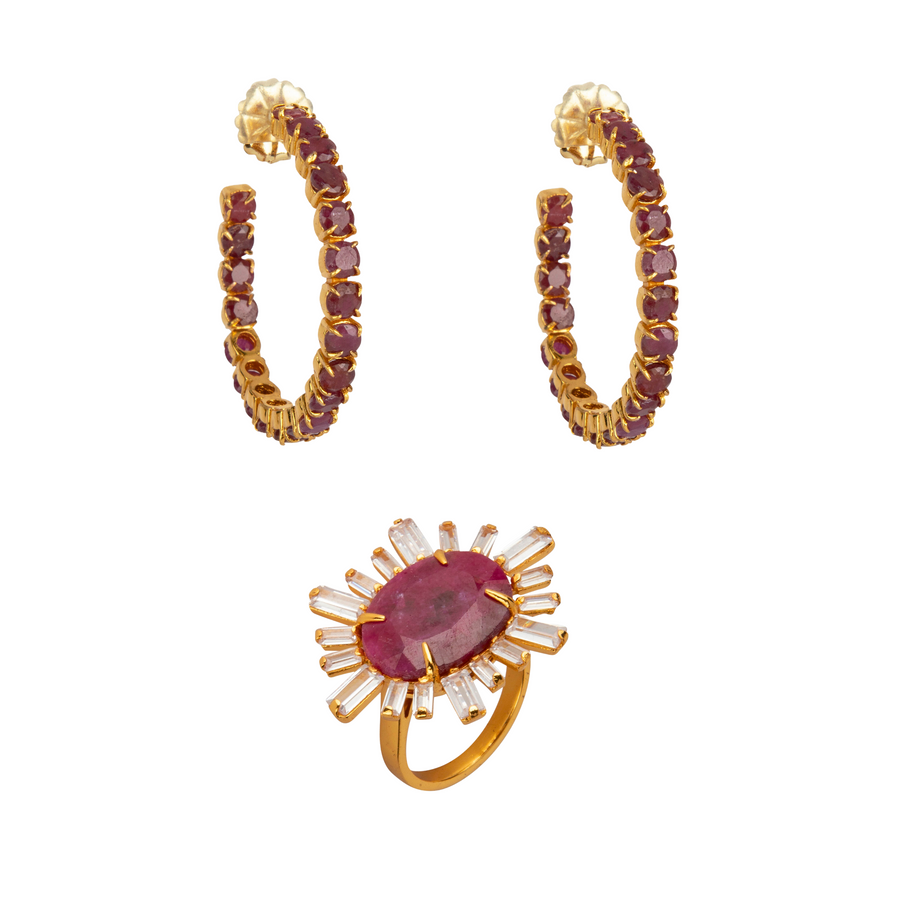 Red Corundum & Ruby Hoops SET