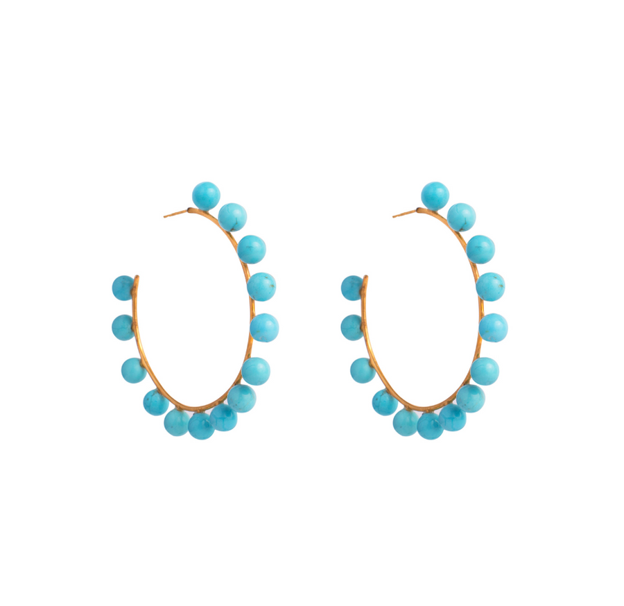 White Shell Pearl & Turquoise Hoops SET