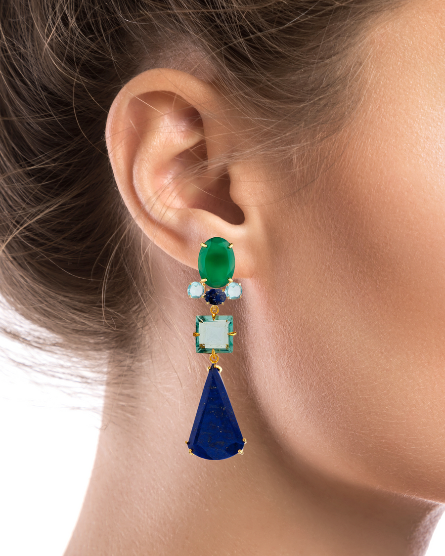 Lapis, Green Onyx & Blue Quartz Earrings