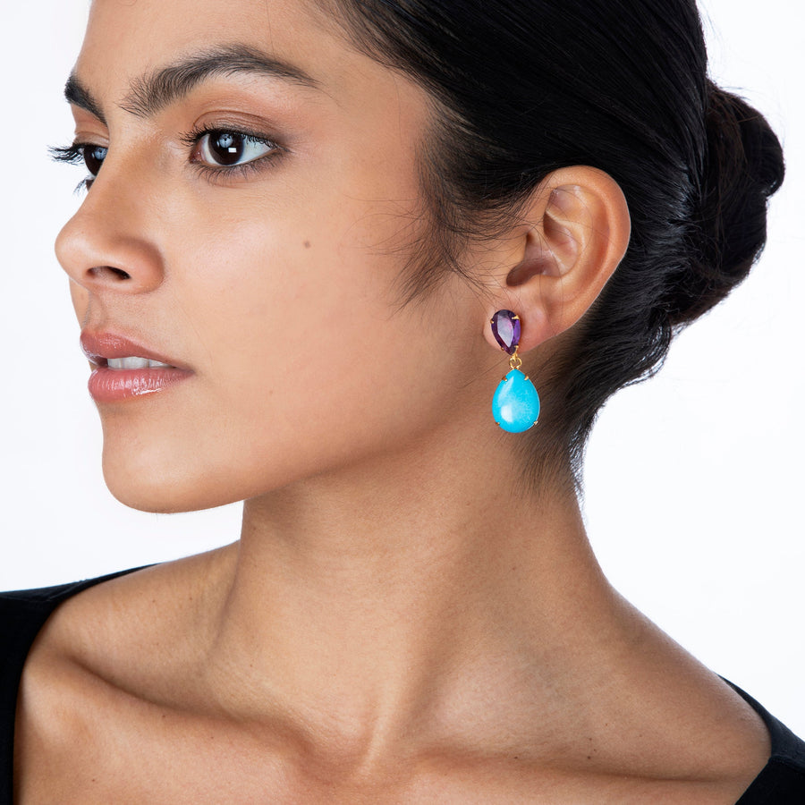 Turquoise & Amethyst Tear Drop Earrings