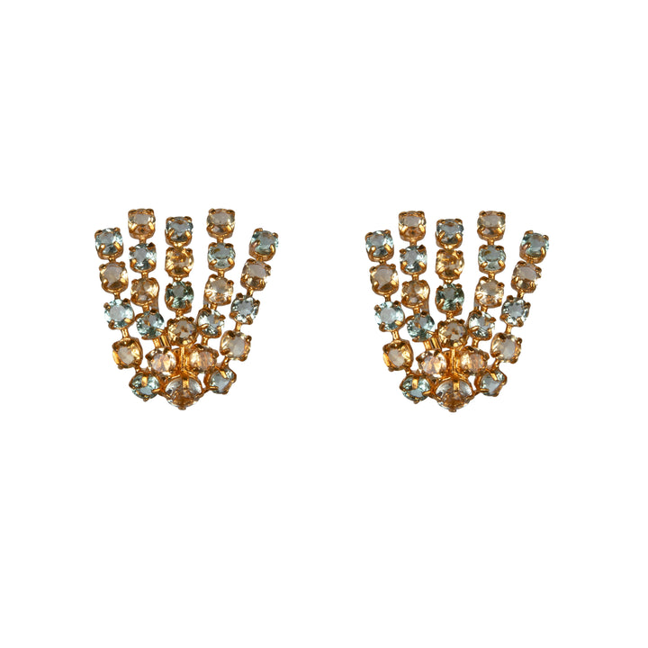 Juniper Studs – earth-inspired fan-shaped 14k gold-plated earrings with semi-precious stones and hidden hook to add a drop.