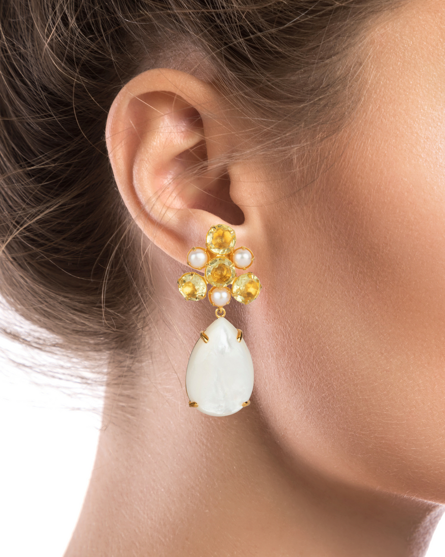 Lemon Quartz & Mother of Pearl Drop Earring