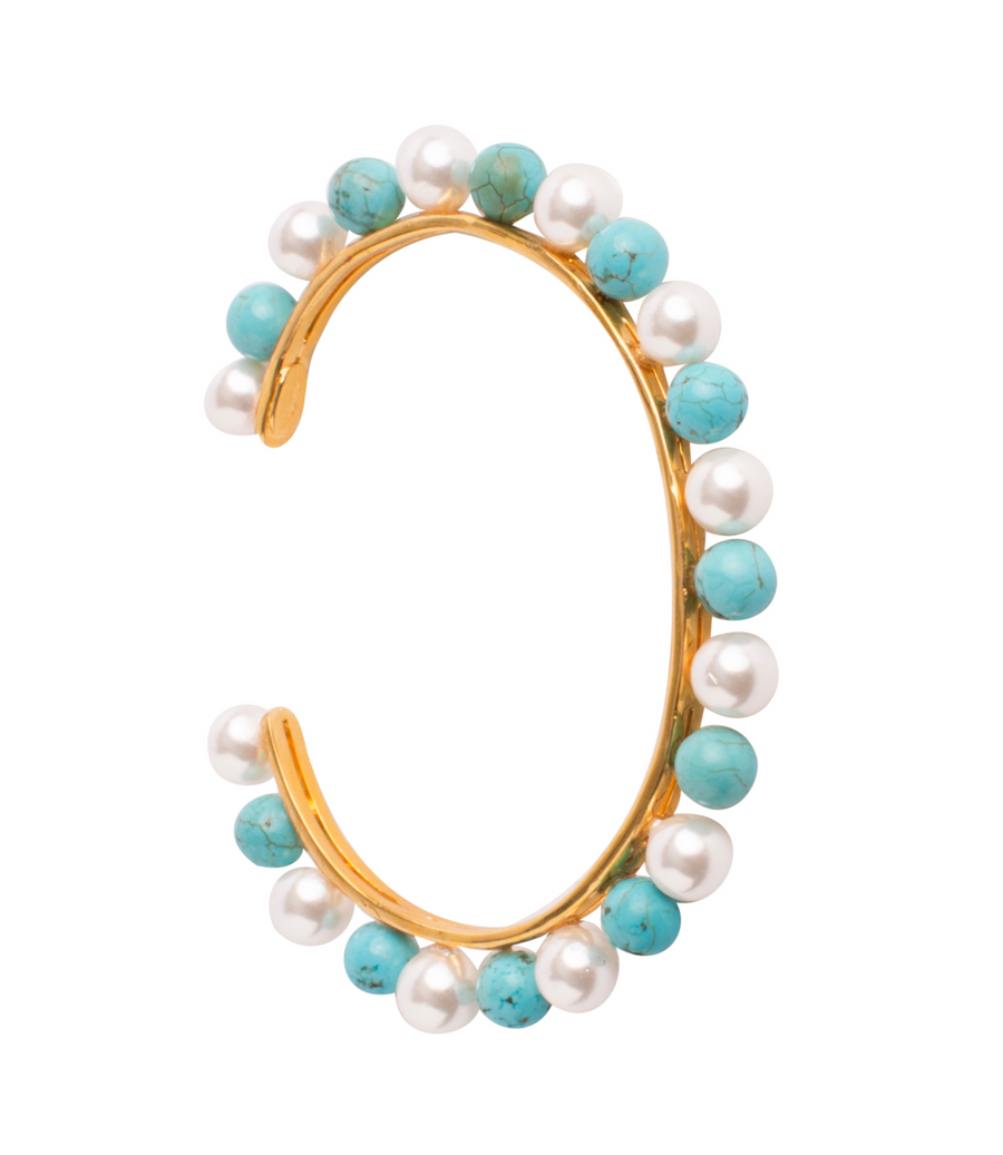 White Shell Pearl & Turquoise Hoops SET