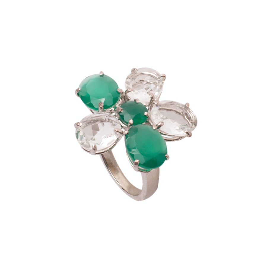 Green Onyx  & Clear Quartz Ring