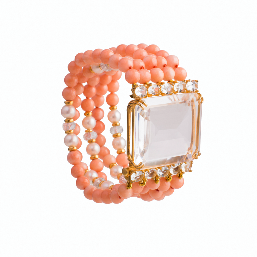 Bamboo Coral & Clear Quartz Bracelet