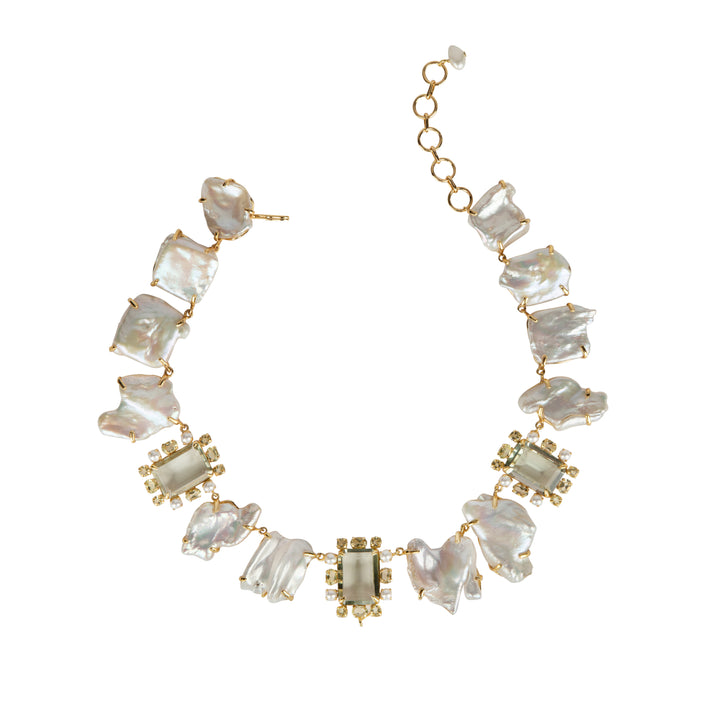 Bounkit Pearl & Yellow Gemstone Necklace – Organic Elegance