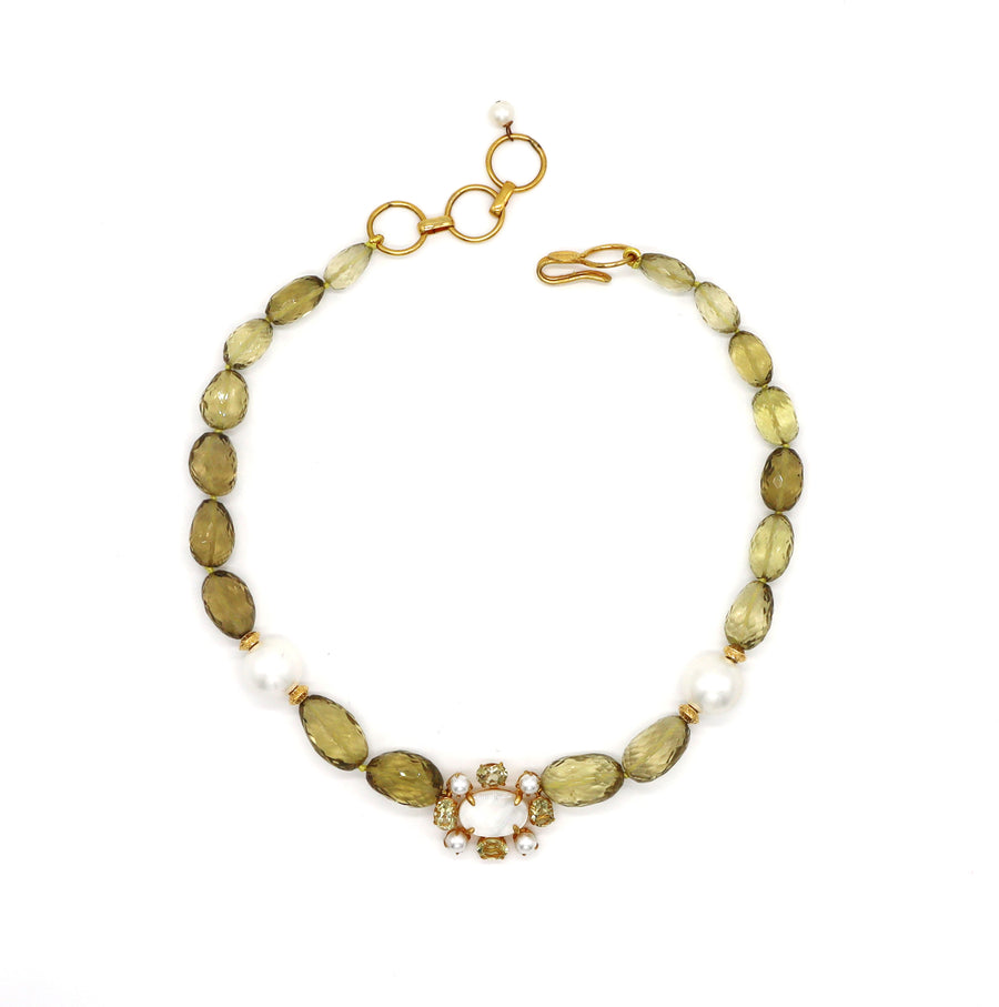 Lemon Quartz & Pearls Necklace