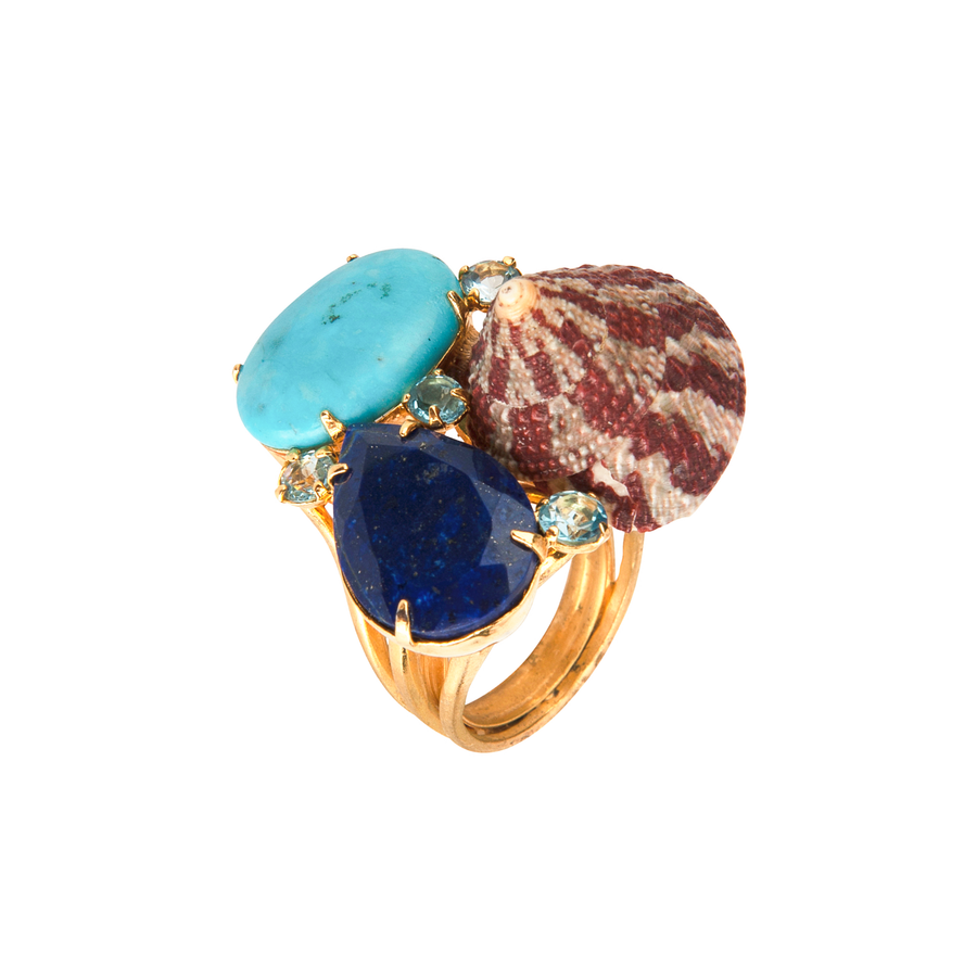 Sea shell, Lapis, Turquoise Cluster Ring (more colors)