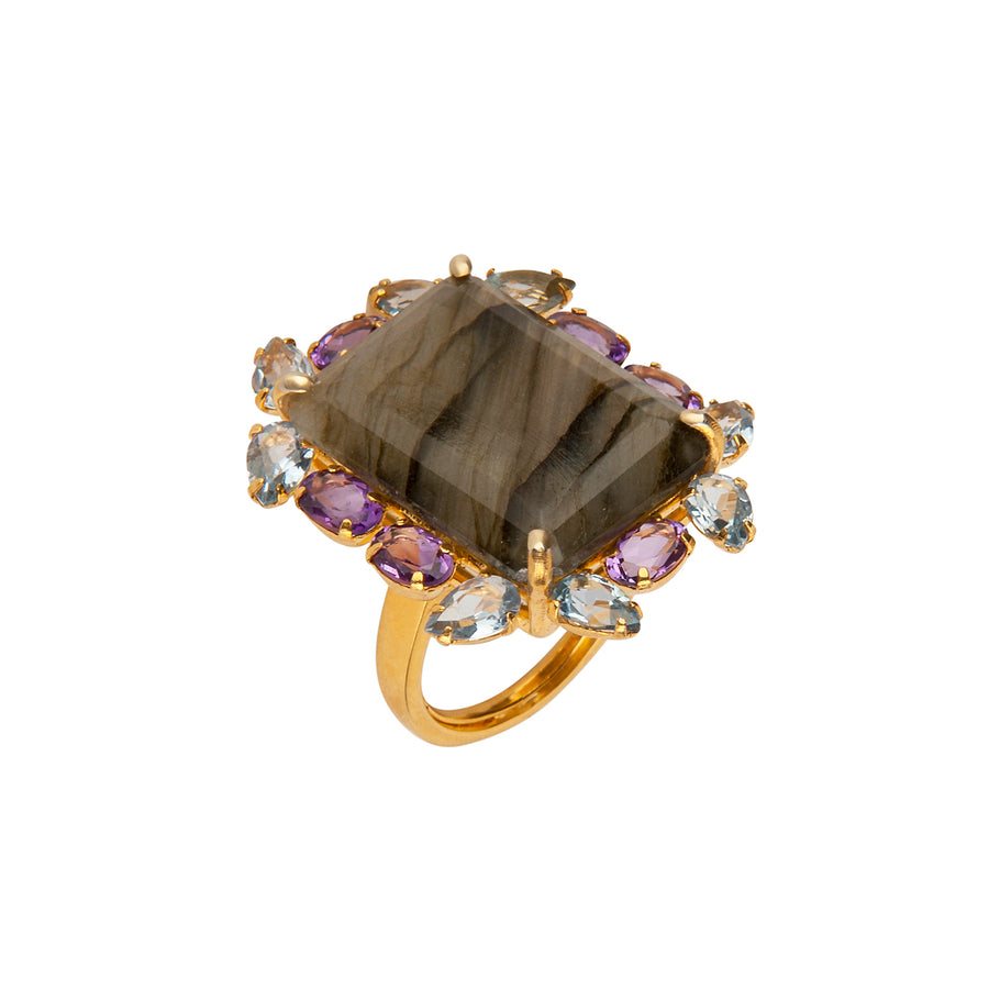 Labradorite & Clear Quartz Ring (more colors)