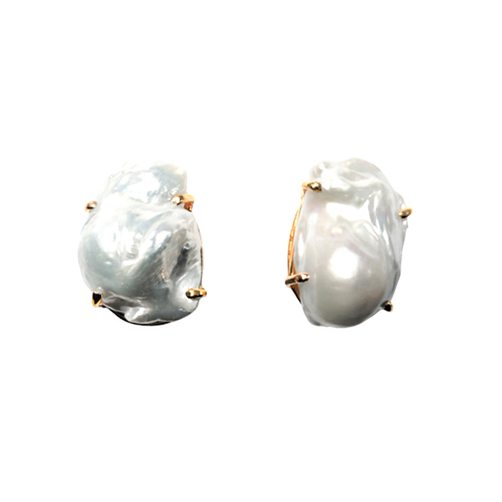 White Keshi Pearl Studs