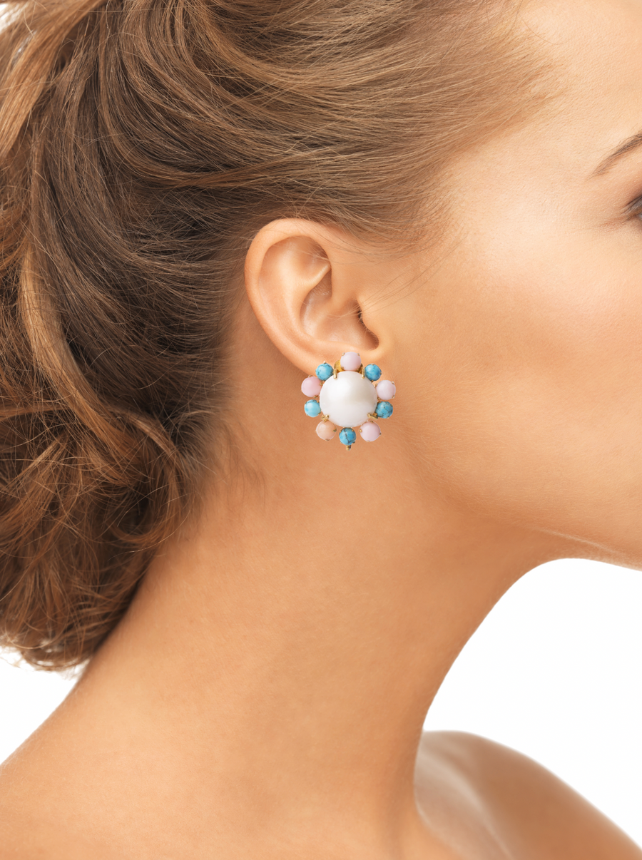 Turquoise, Pink Opal & Mother of Pearl Earrings