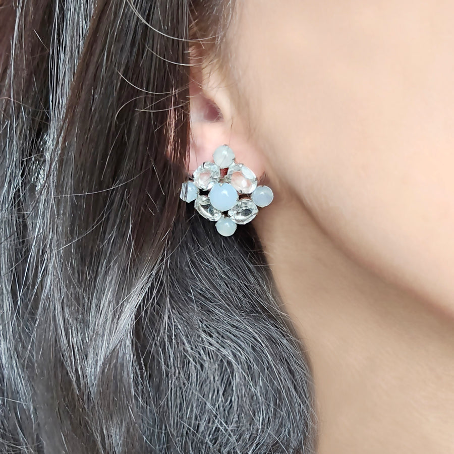 Chalcedony & Clear Quartz Ear Clips