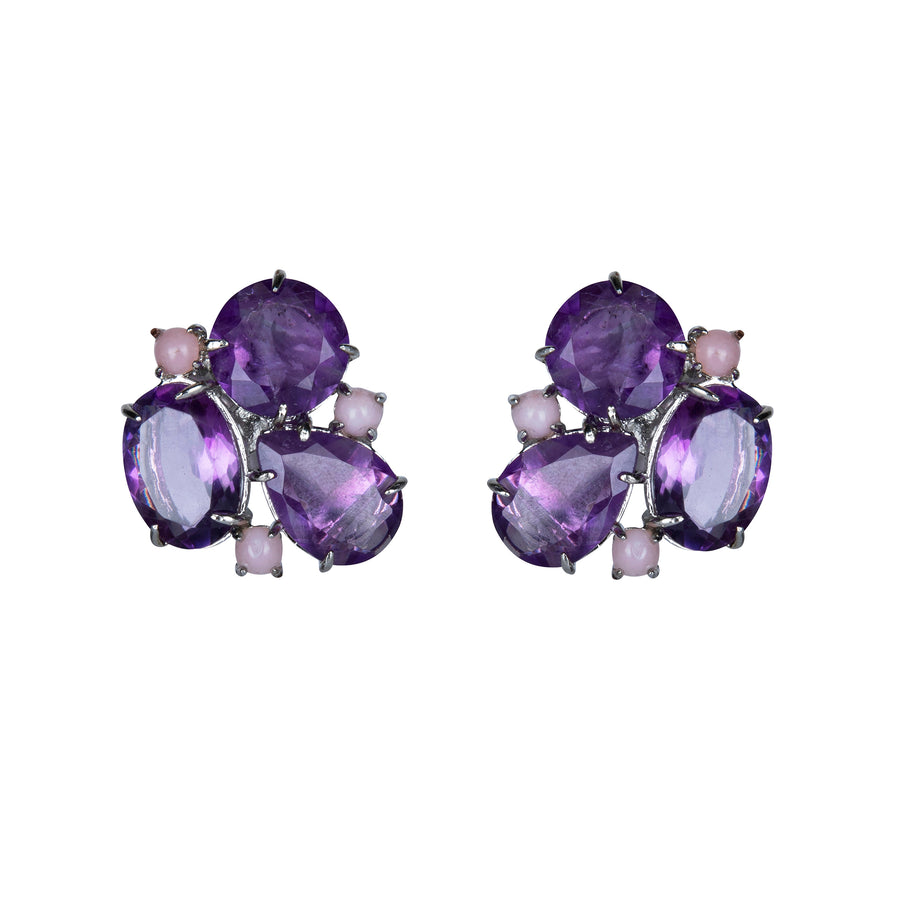 Amethyst & Pink Opal Cluster Earrings