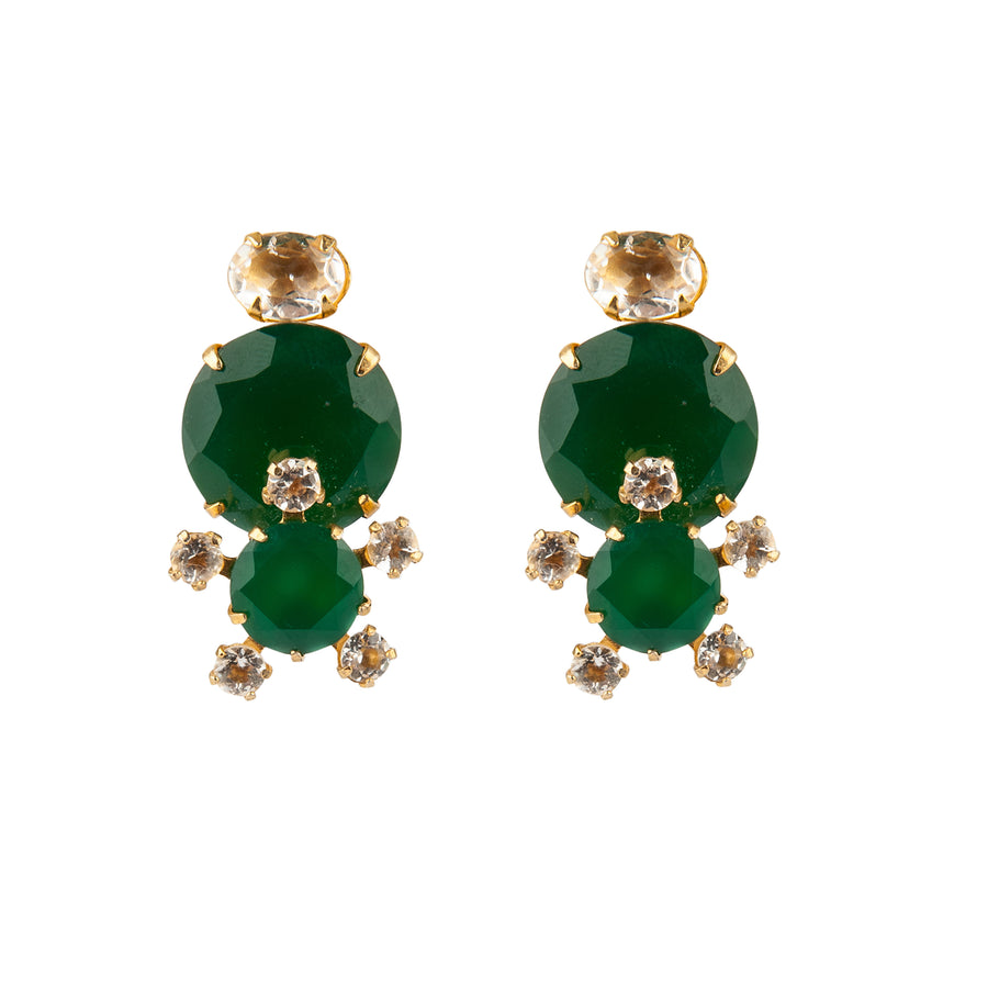 Green Onyx & Clear Quartz Earrings