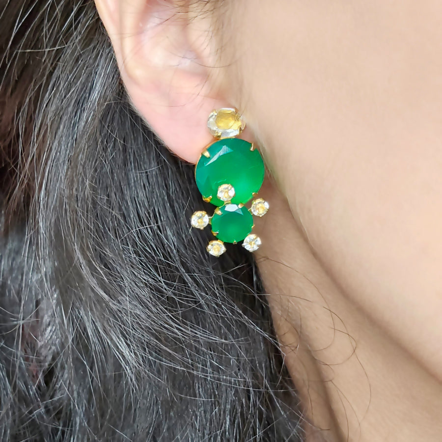 Green Onyx & Clear Quartz Earrings
