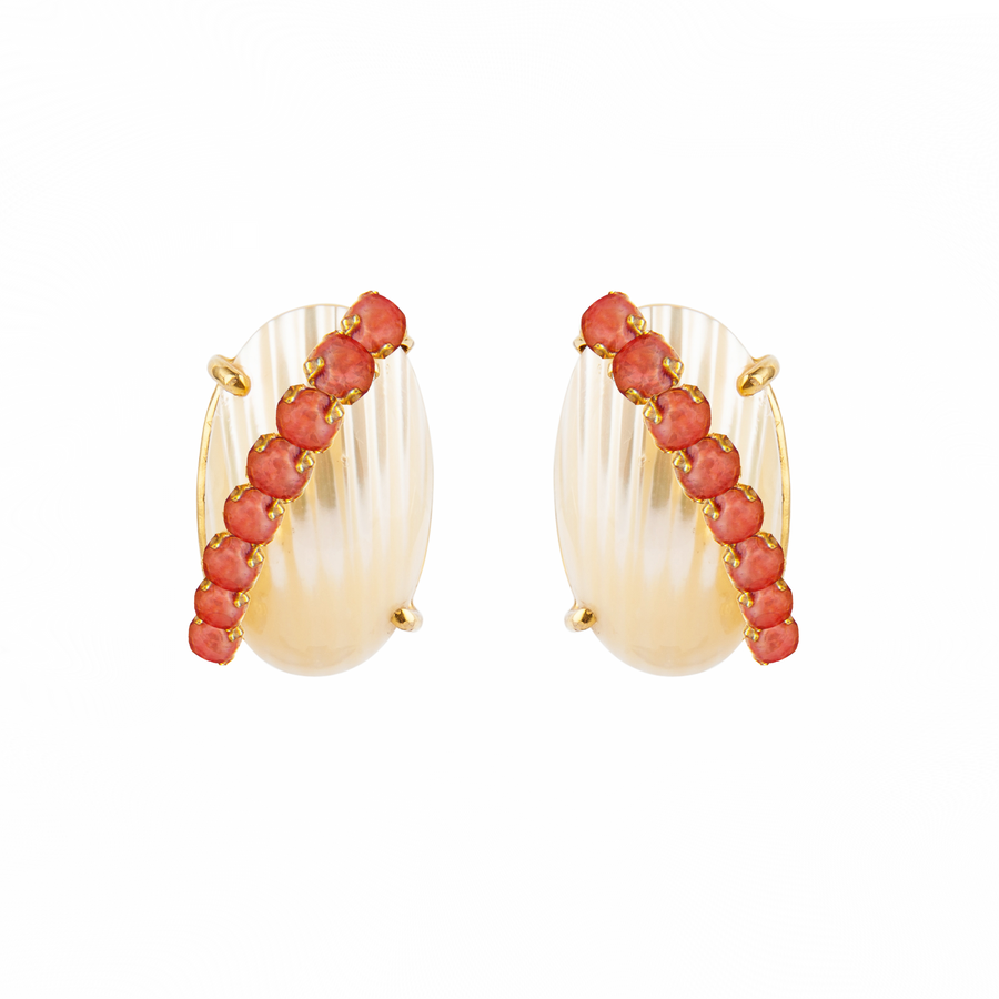 White Sea Shell & Coral Pearls Earrings