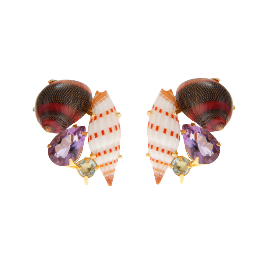 Shell, Amethyst & Blue Quartz Studs