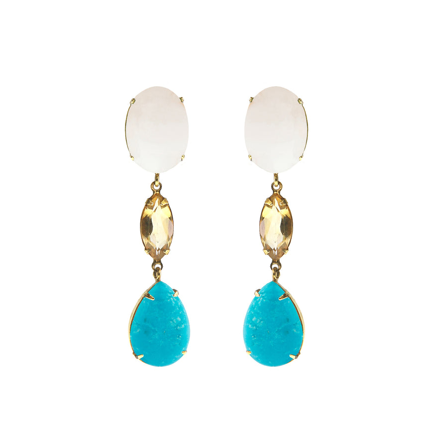 White Agate, Turquoise & Lemon Quartz Earrings