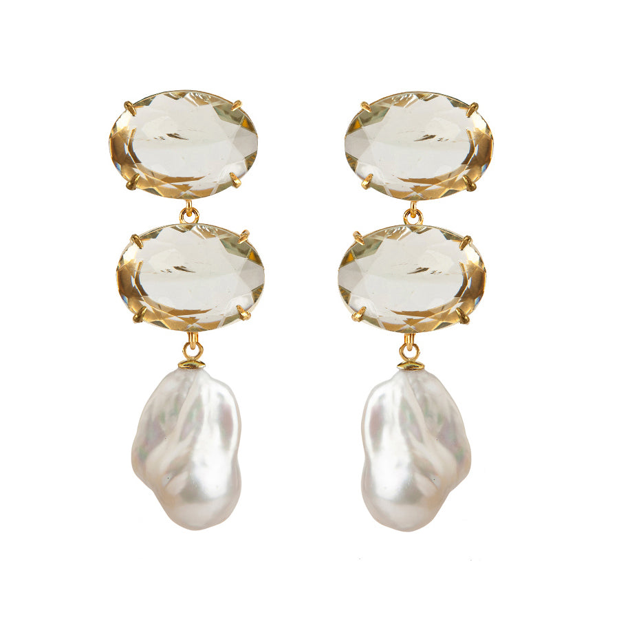 Lemon Quartz & Baroque Pearl Earrings (more colors)