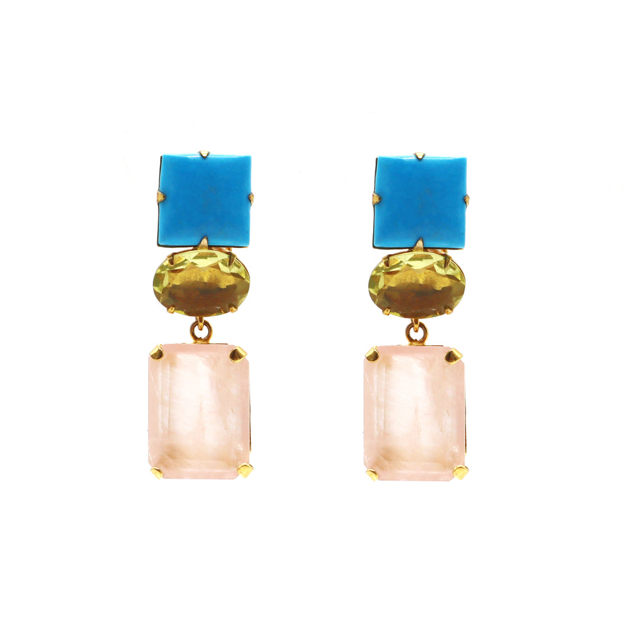 Turquoise, Lemon & Rose Quartz Earrings