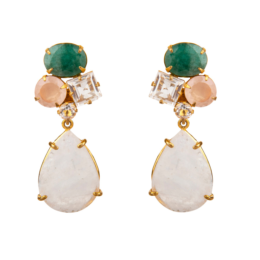 Emerald, Rose Quartz, Clear Quartz & Moonstone Earrings (more colors)
