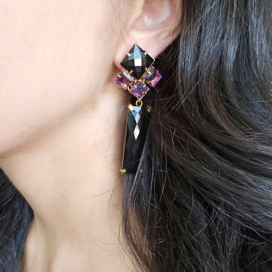 Amethyst & Black Onyx Earrings