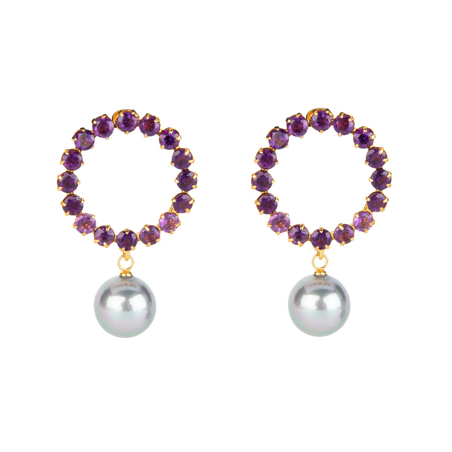 Amethyst & Grey Pearl Earrings