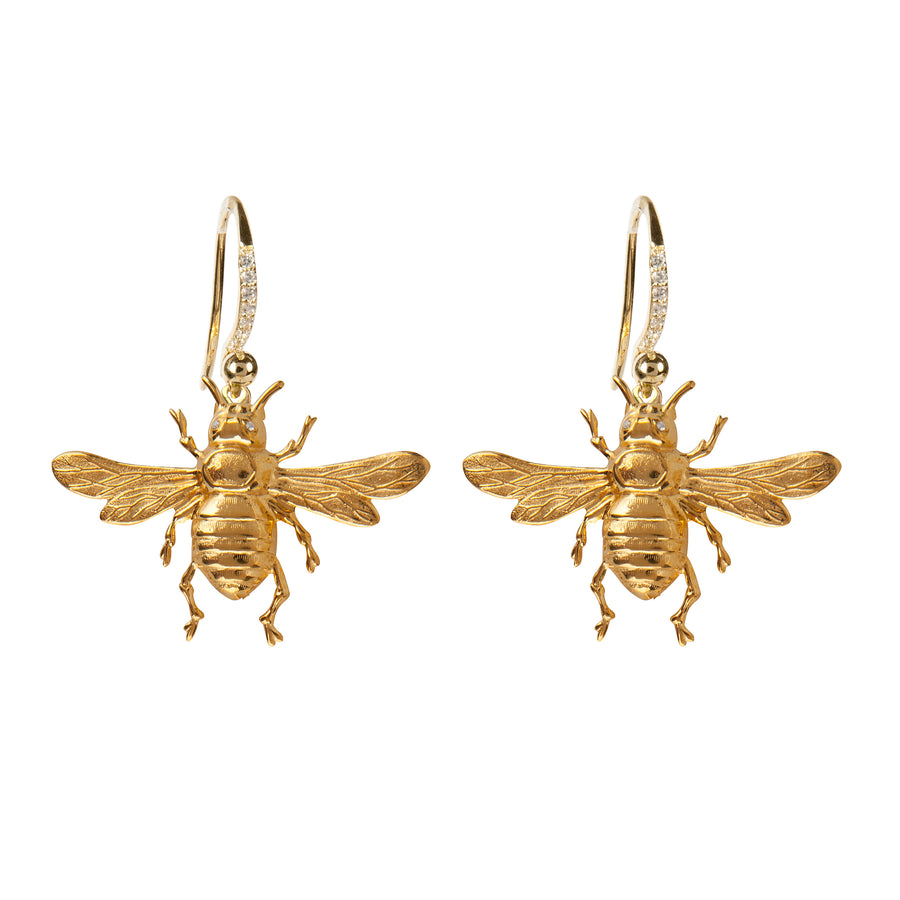 Bee & Clear Quartz Fish Hook Earrings