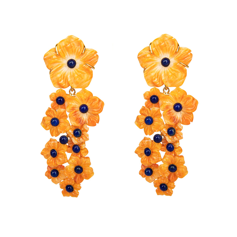 Lapis & Spiny Oyster Flower Earrings