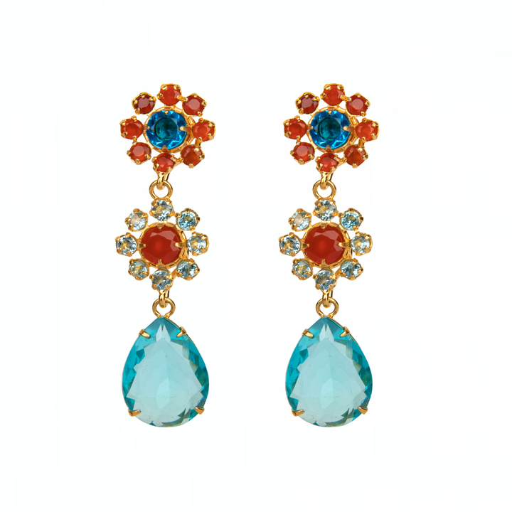 Carnelian, Blue Quartz & London Blue Earrings