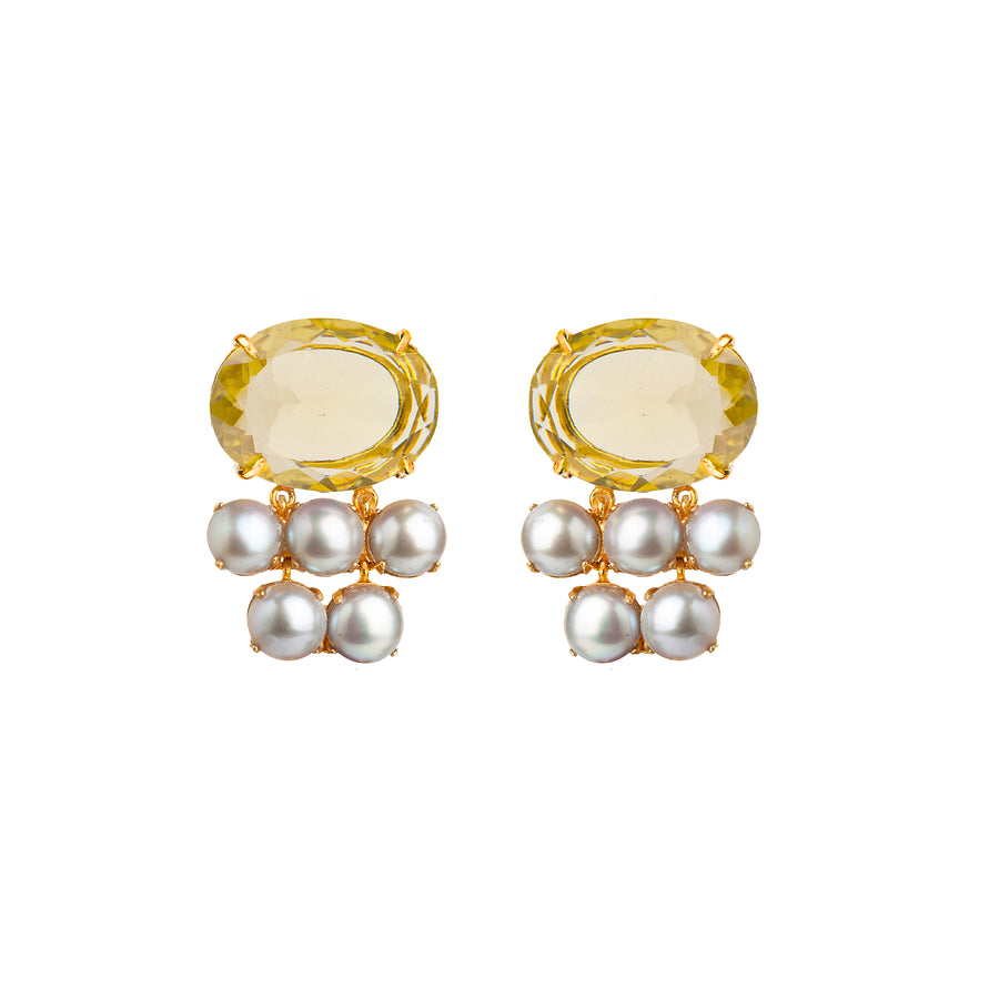 Lemon Quartz, Water Pearls & Lapis  Earrings