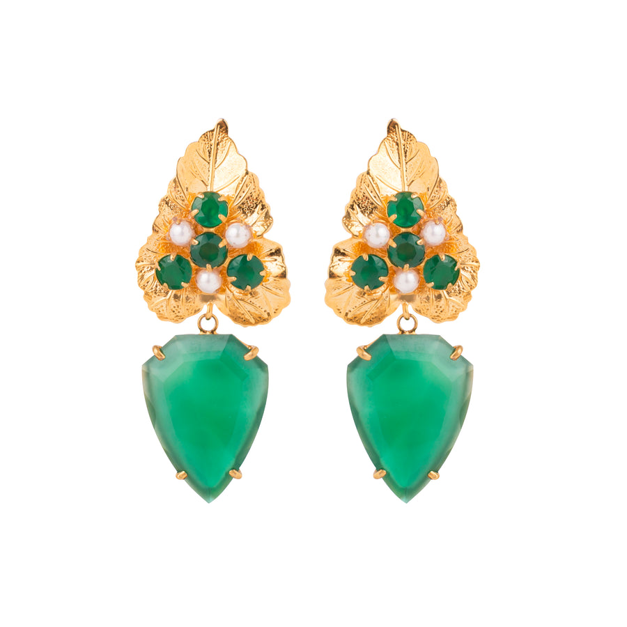 Green Onyx & Pearls Earrings