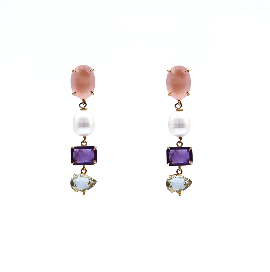 Multicolor Gems & Baroque Pearl Earrings
