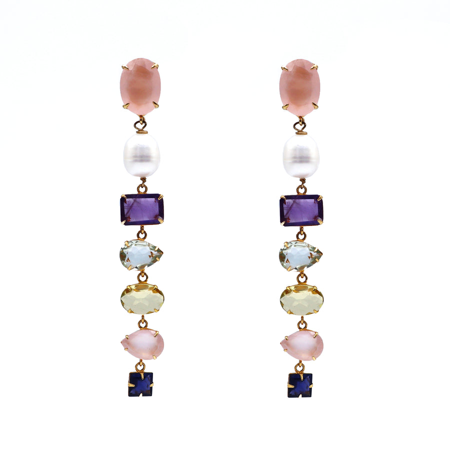 Multicolor Gems & Baroque Pearl Earrings