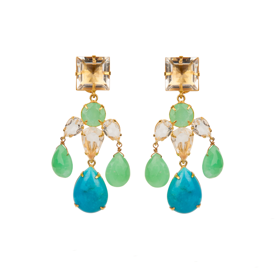 Turquoise, Chrysoprase & Clear Quartz Earrings