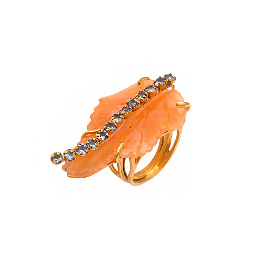 Blue Quartz & Red Aventurine Leaf Ring