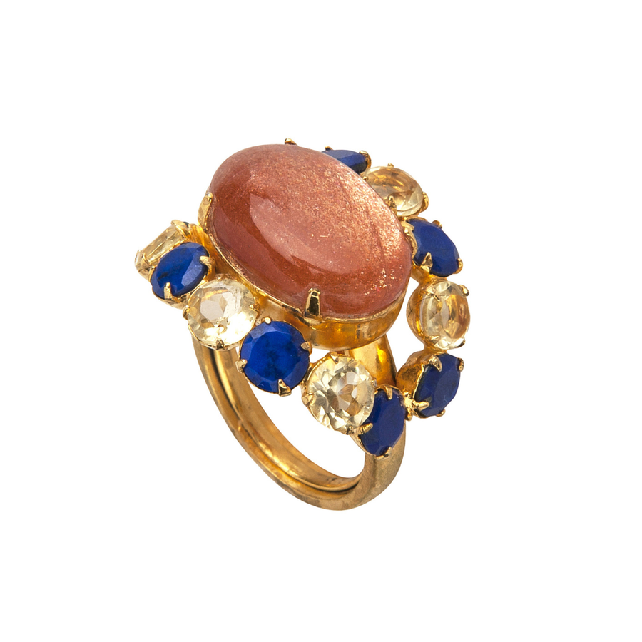 Sunstone, Lapis & Lemon Quartz Ring