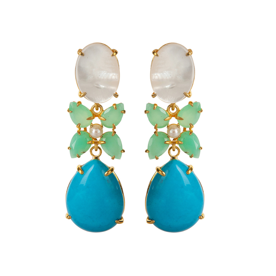 Mother of Pearl, Chrysoprase & Turquoise Earrings