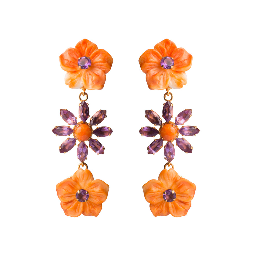 Orange Sea Shell & Amethyst Earrings