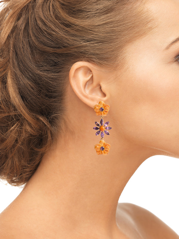 Orange Sea Shell & Amethyst Earrings
