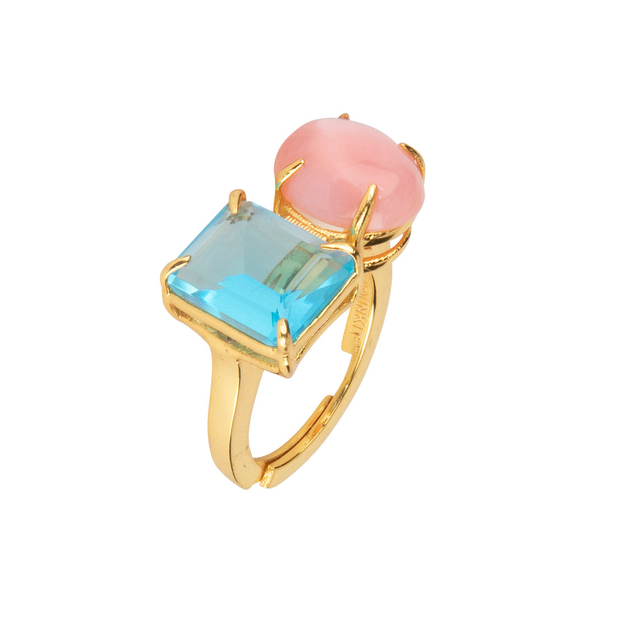 Blue Quartz & Pink Opal Ring