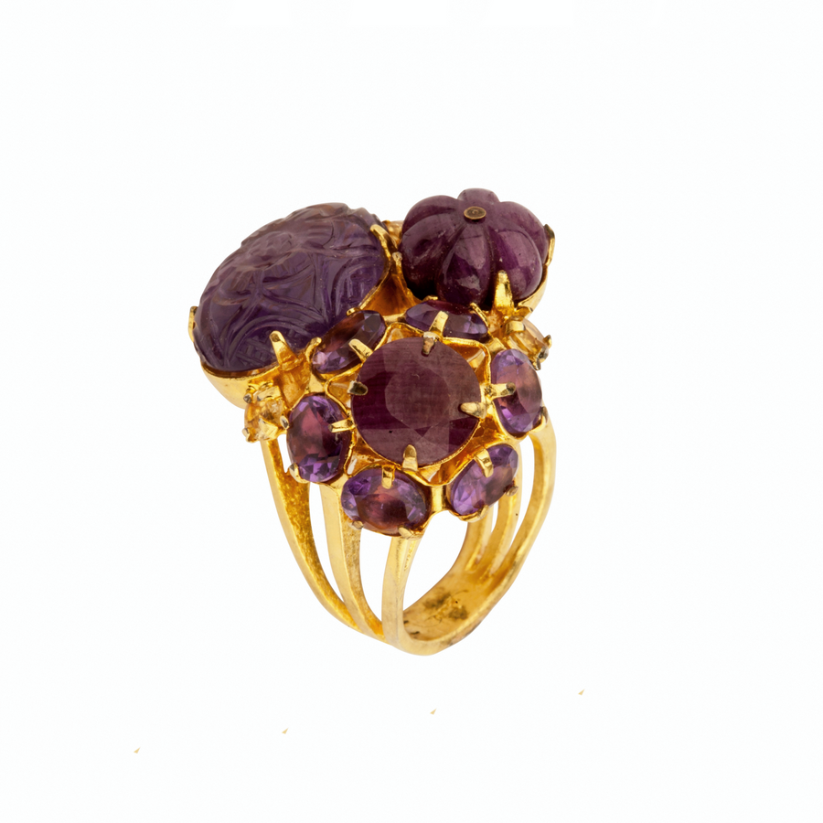 Carved Amethyst, Ruby & Amethyst Ring (more colors)