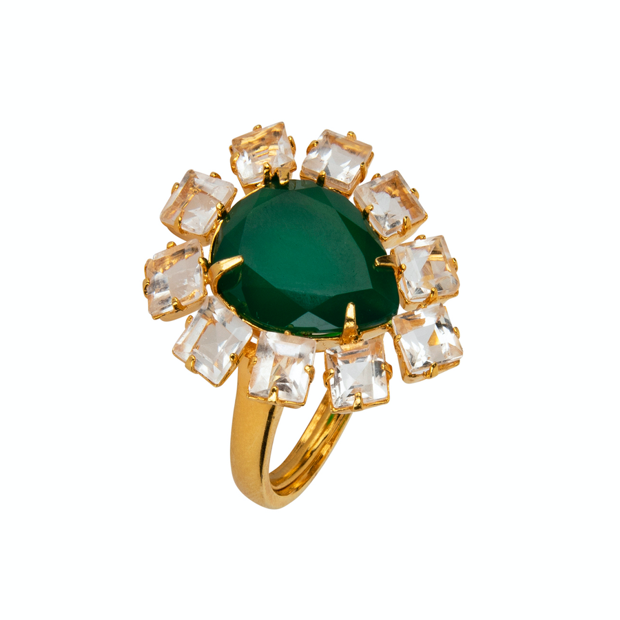 Green Onyx & Clear Quartz Ring (more colors)