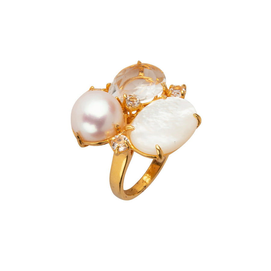 Mother of Pearl, Clear Quartz & Pearl Ring (more colors)