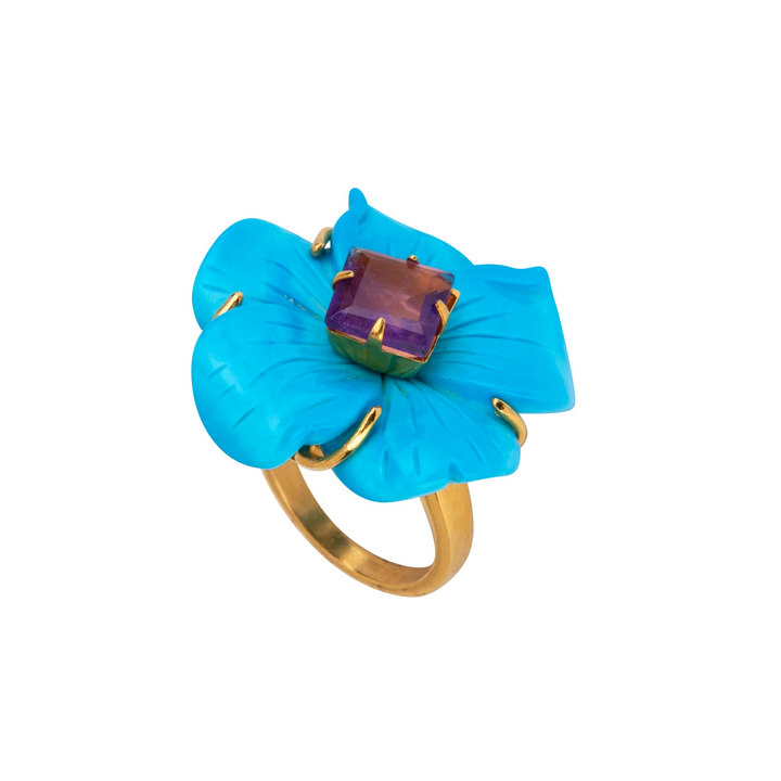 Turquoise & Amethyst Flower Ring