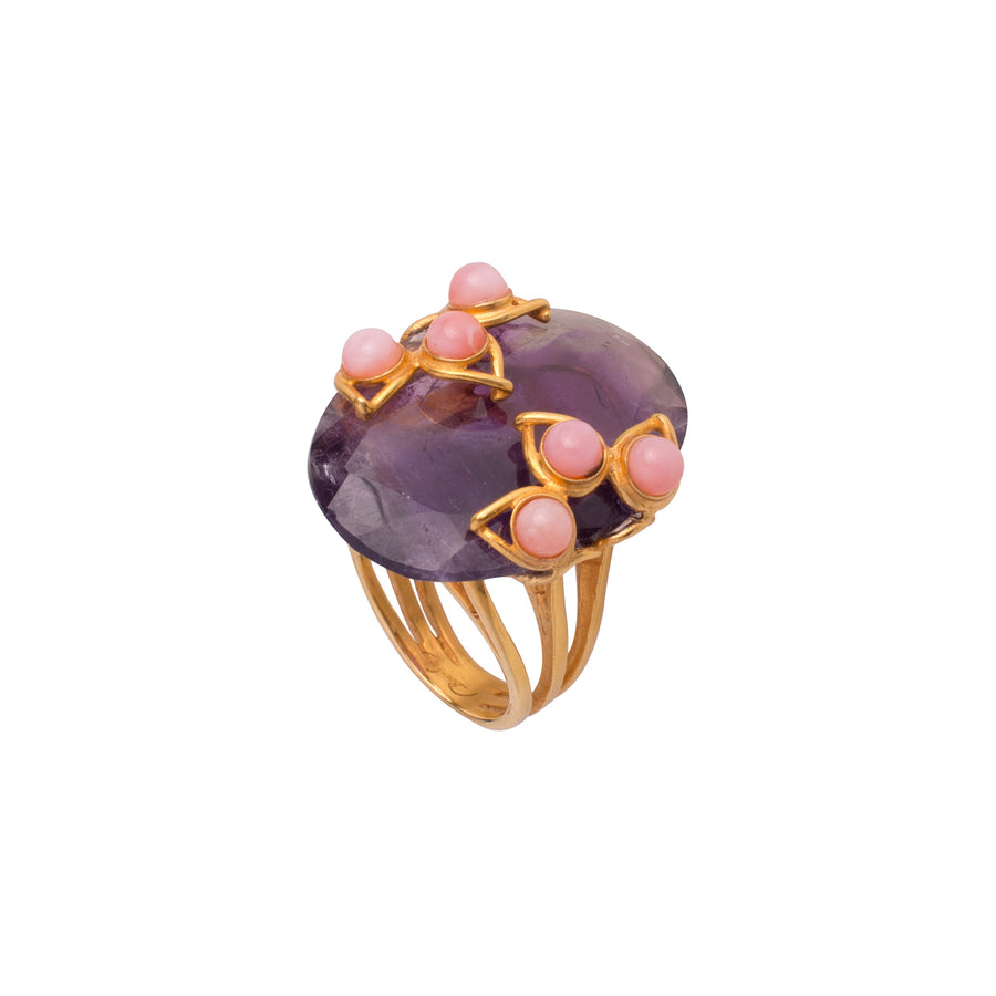 Pink Opal & Amethyst Ring