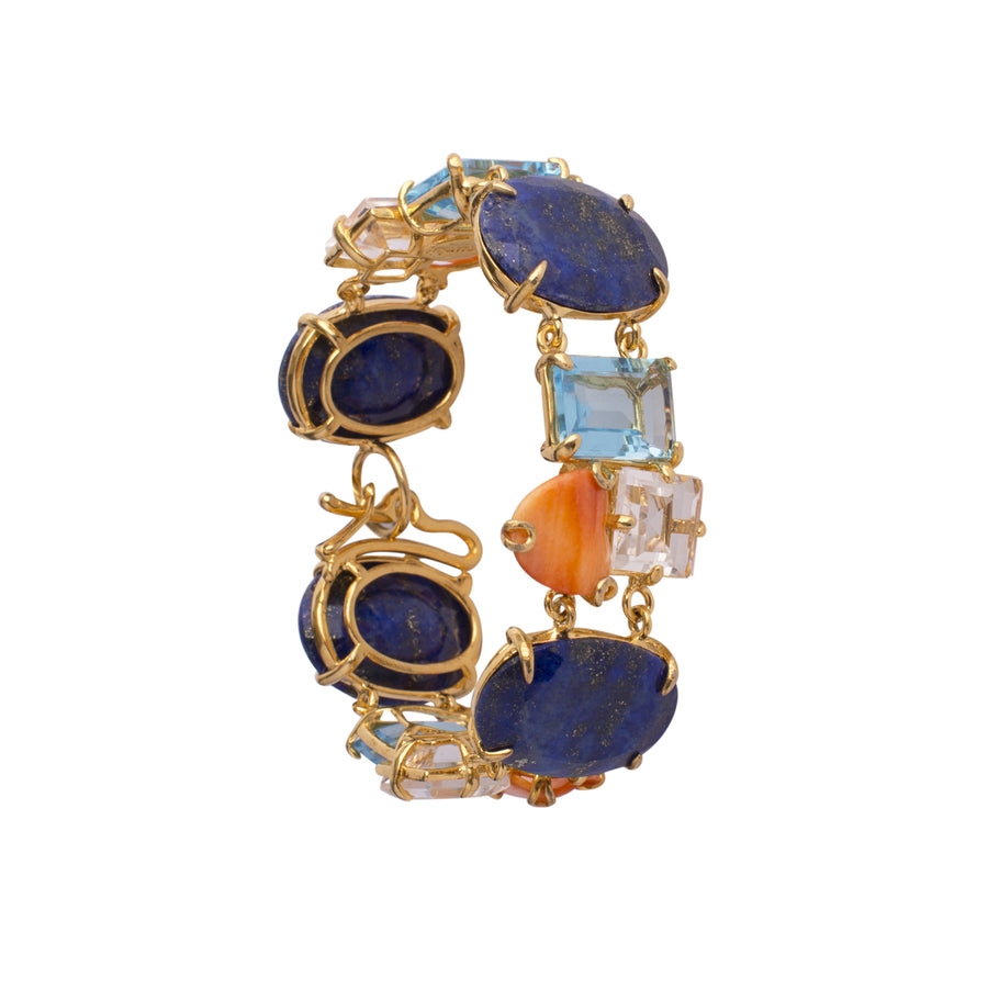 Lapis, Orange Seashell  Blue Quartz & Clear Quartz Bracelet (more colors)